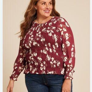 Maurices Burgundy Floral Blouse